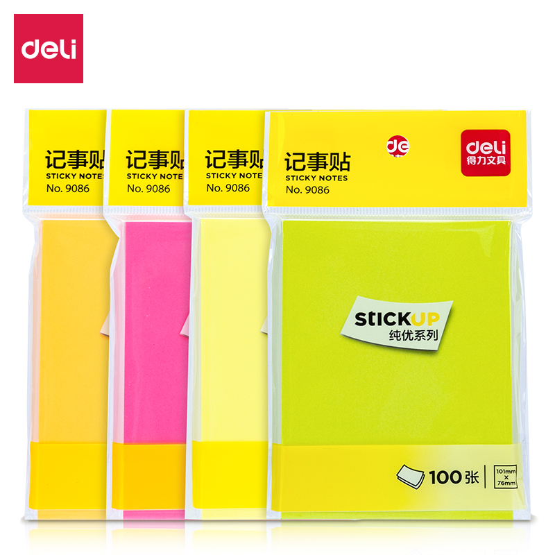得力9086純優(yōu)熒光記事貼76*101mm100張(混)(袋)