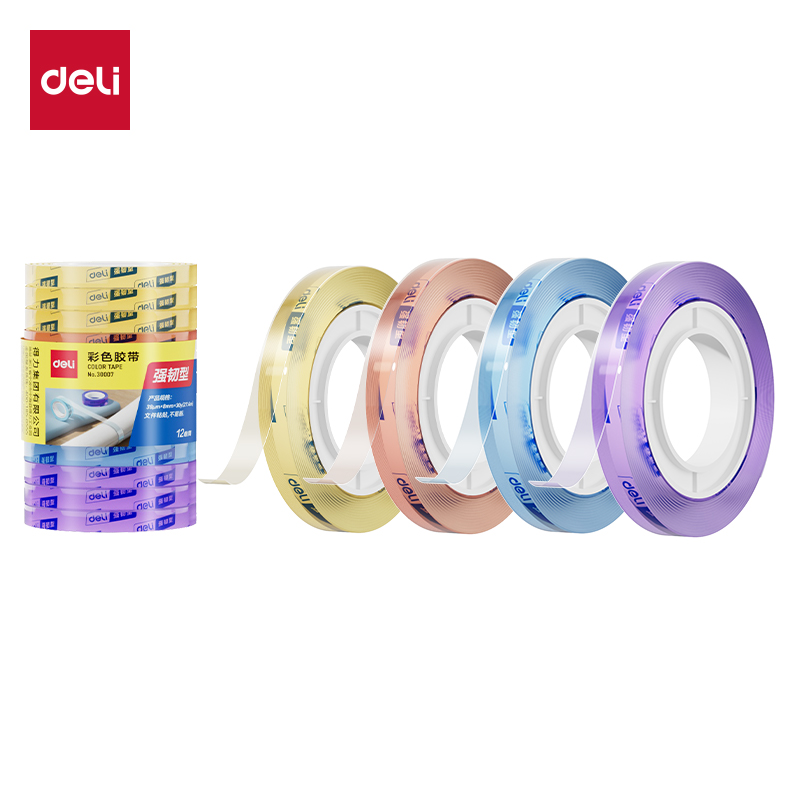 得力30007彩色強(qiáng)韌型文具膠帶8mm*30y*38um(混)(12卷/筒)