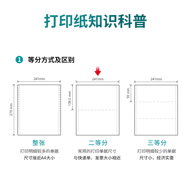 得力木尚M241-3電腦打印紙(1/2S白色撕邊)(800頁/盒)