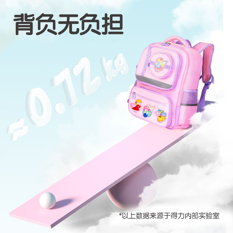得力BB147電商專供款趣味標(biāo)貼學(xué)生書包(粉)(個(gè))