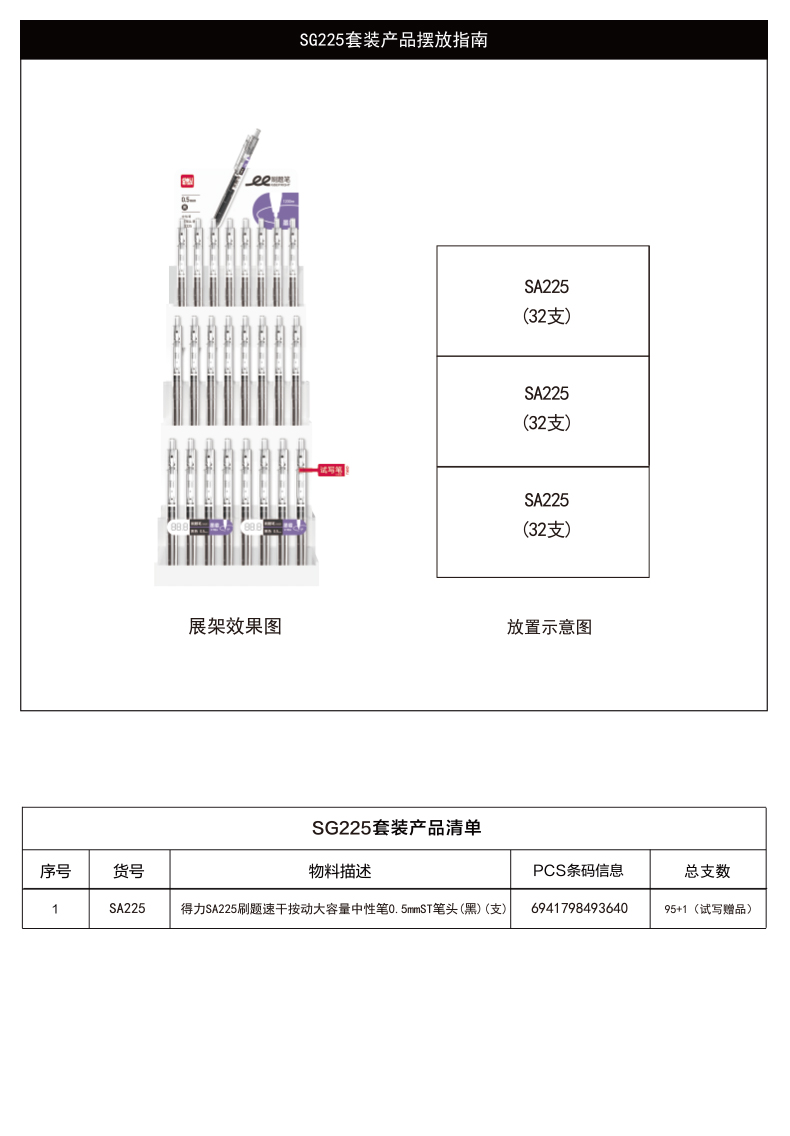 得力SG225刷題速干按動(dòng)大容量中性筆套裝(黑)(1套/件)