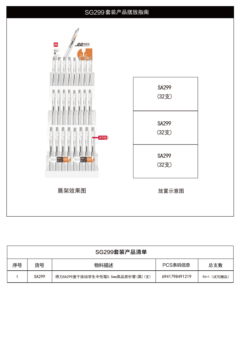 得力SG299速干按動中性筆套裝0.5mm高品質(zhì)針管(黑)(套)