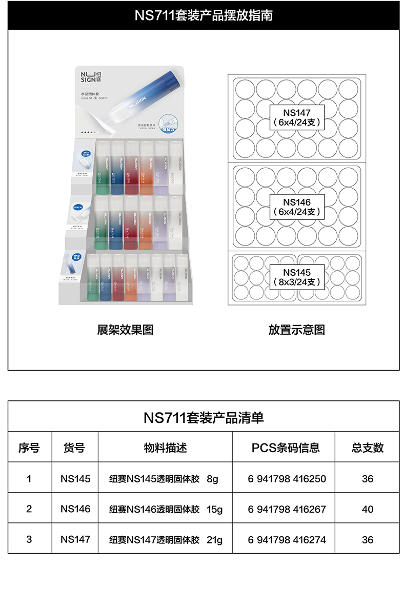 得力NS711紐賽固體膠套裝ACR(透明)(箱)
