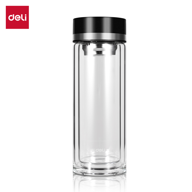 得力LL508雙層玻璃杯360mL(黑色)(直杯)(個)