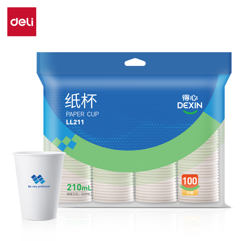 得力得心LL211紙杯210mL(白色)(100只/袋)