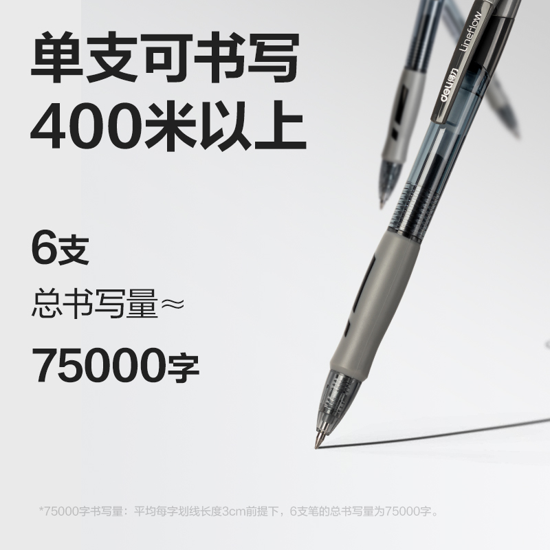 得力S08-SC臻順滑按動商務(wù)中性筆0.5mm子彈頭(黑)(6支/卡)