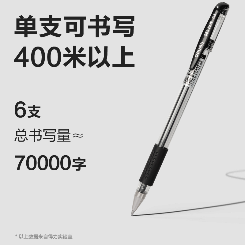 得力6600ES-SC拔帽中性筆0.5mm子彈頭(黑)(6支/卡)