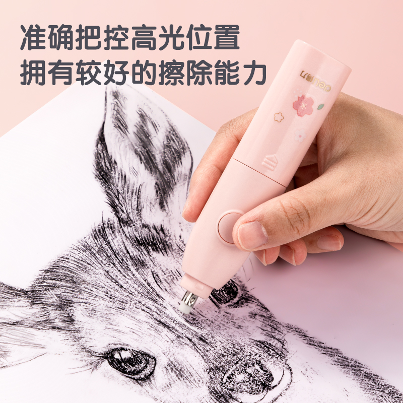 得力68918A古風女孩電動文具套裝(櫻花粉)(盒)
