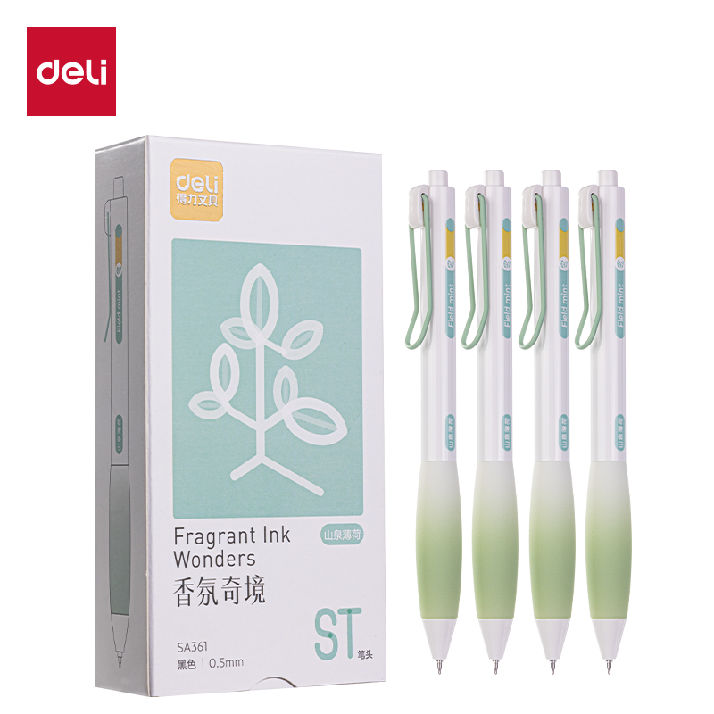 得力SA361香味按動(dòng)IP中性筆0.5mmST頭(黑)(山泉薄荷)(支)
