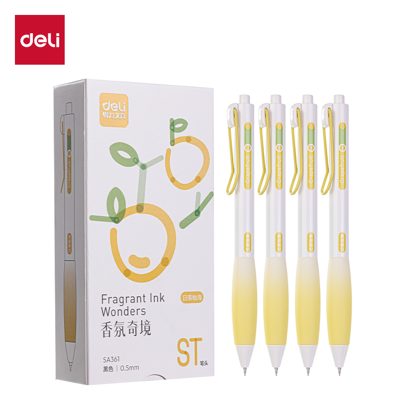 得力SA361香味按動(dòng)IP中性筆0.5mm(黑)ST頭(日落柚海)(支)
