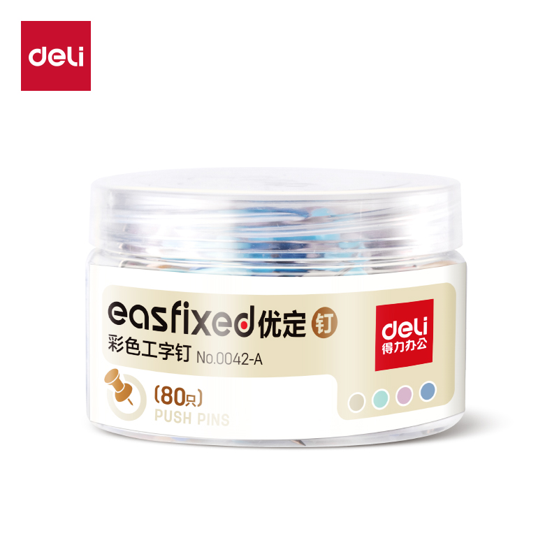 得力0042-A彩色工字釘(混)(80只/筒)