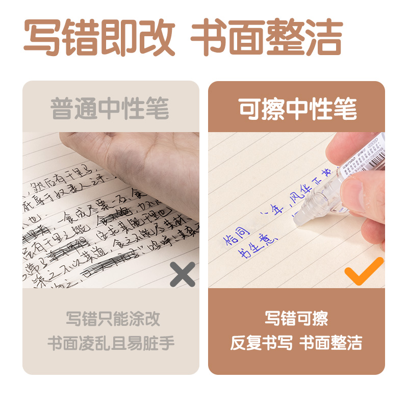得力SA303按動可擦中性筆0.5mmST頭(晶藍)(支)