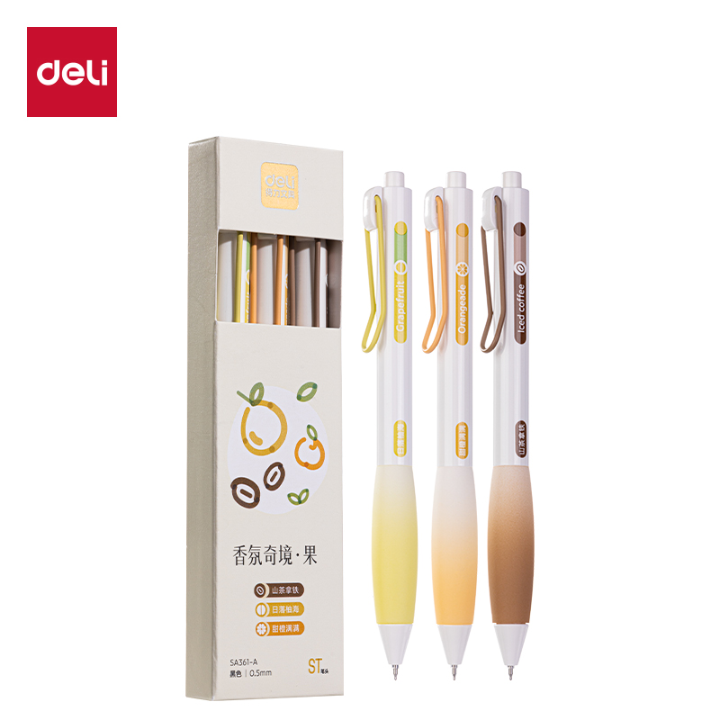 得力SA361-A香味按動(dòng)IP中性筆(香氛奇境果)0.5mmST頭(黑)(盒)