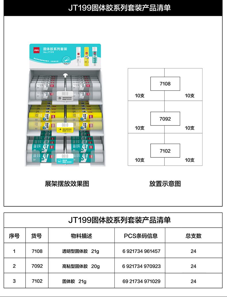 得力JT199固體膠系列套裝(混)(箱)