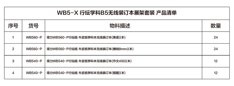 得力WB5-X行紜學(xué)科B5無線裝訂本展架套裝(混)(套)