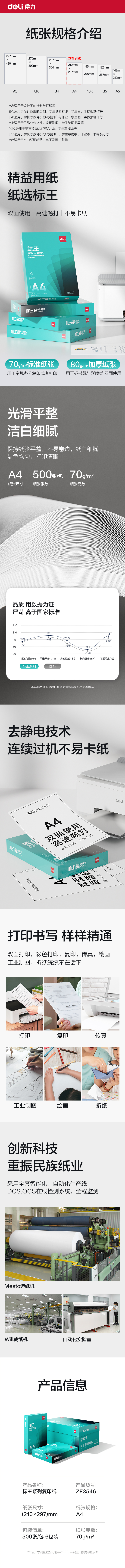 得力ZF3546標王復印紙A4-70g-6包(綠)(包)