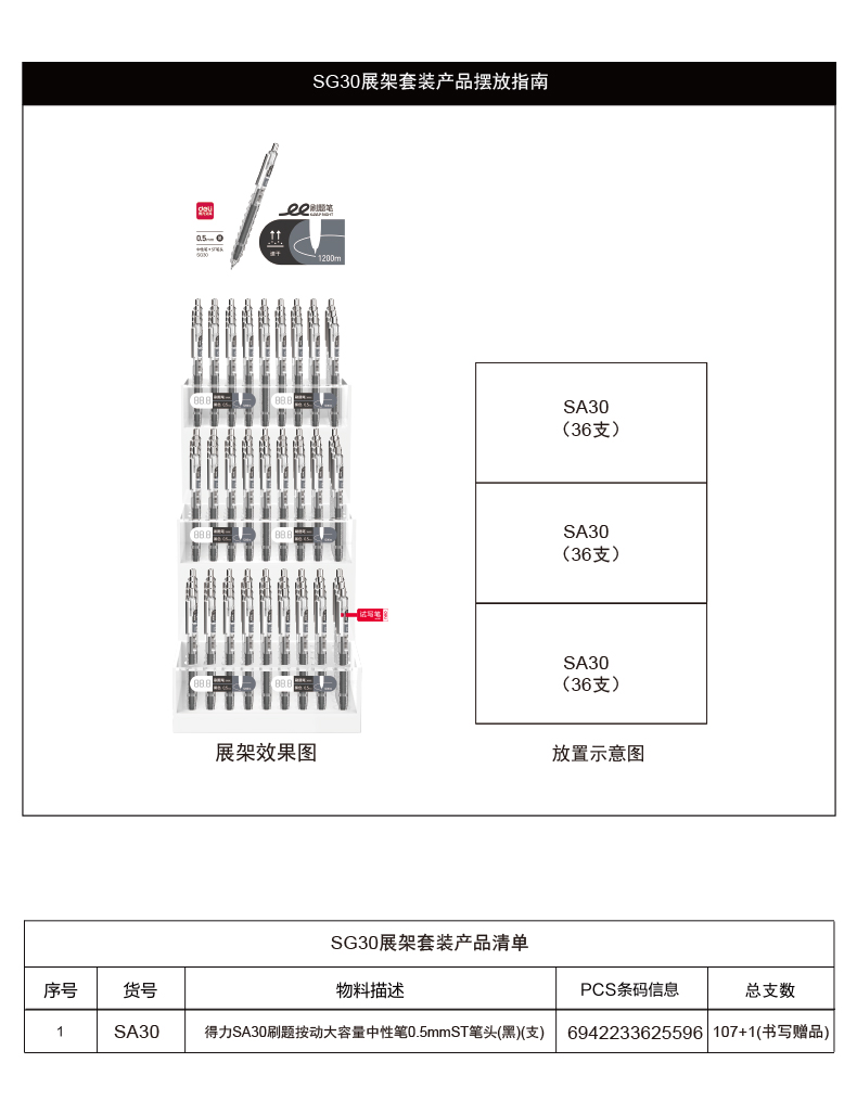 得力SG30刷題大容量按動(dòng)中性筆套裝(黑)(4套/箱)