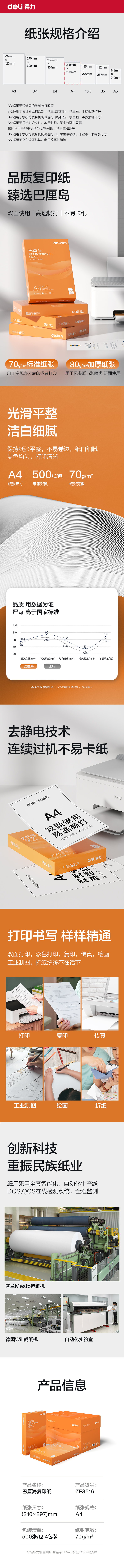 得力ZF3516巴厘海復(fù)印紙A4-70g-4包(混)(包)