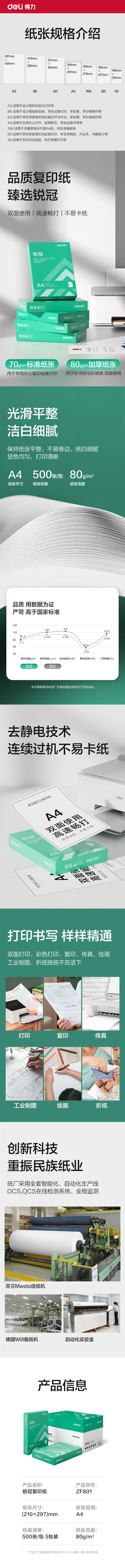 得力ZF801銳冠復印紙A4-80g-5包(混)(包)