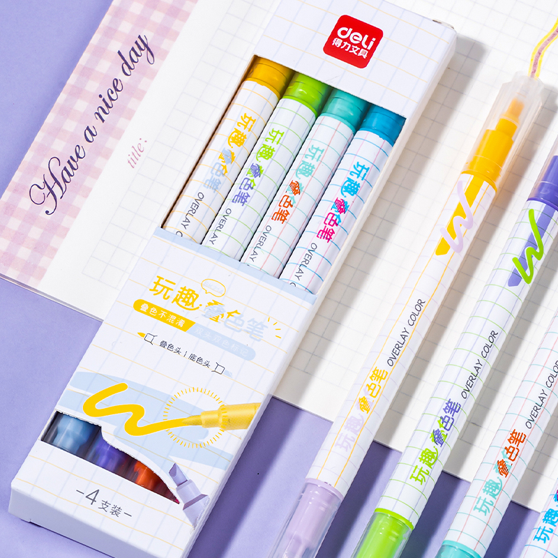 得力SK214玩趣疊色熒光筆(混)(4支/盒)