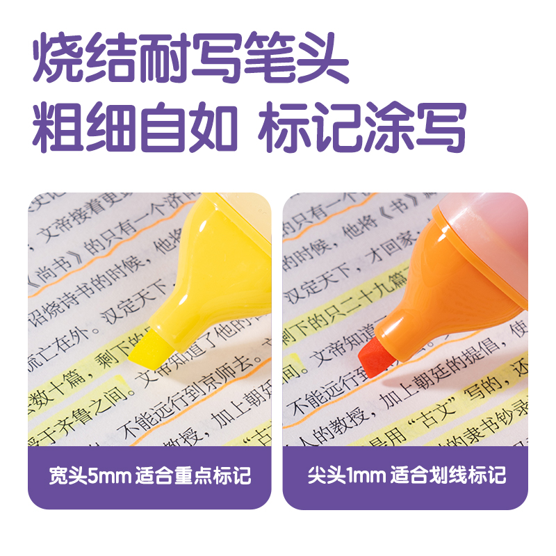 得力SK628抗暈染熒光筆繽紛色系(混)(6支/盒)