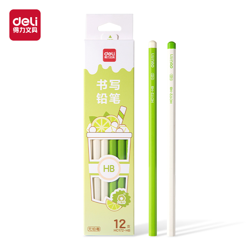 得力HC172-HB奶茶六角桿書寫鉛筆HB(混)(12支/盒)