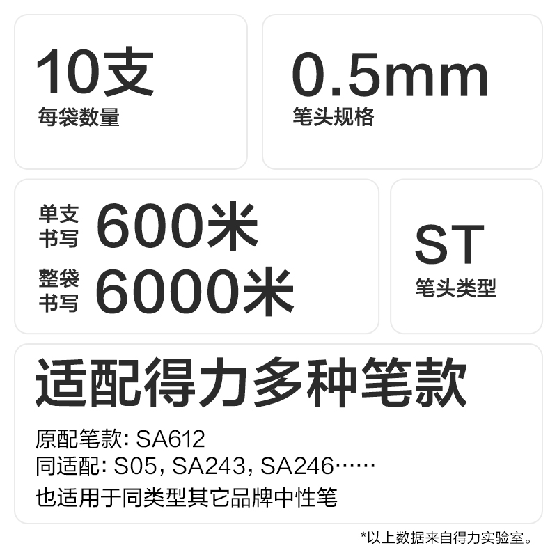 得力SE294茶香味中性筆替芯0.5mm按動(dòng)ST頭(黑)(10支/袋)