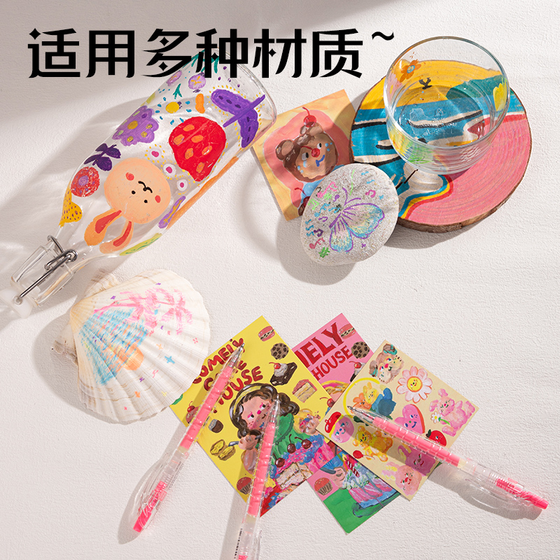 得力SA570大容量丙烯彩色中性筆1.0mm按動(dòng)子彈頭(西柚粉)(支)