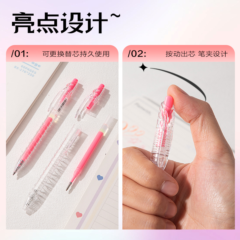得力SA570大容量丙烯彩色中性筆1.0mm按動(dòng)子彈頭(西柚粉)(支)