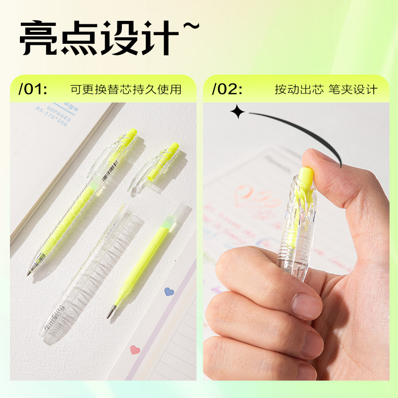 得力SA570大容量丙烯彩色中性筆1.0mm按動(dòng)子彈頭(亮麗黃)(支)
