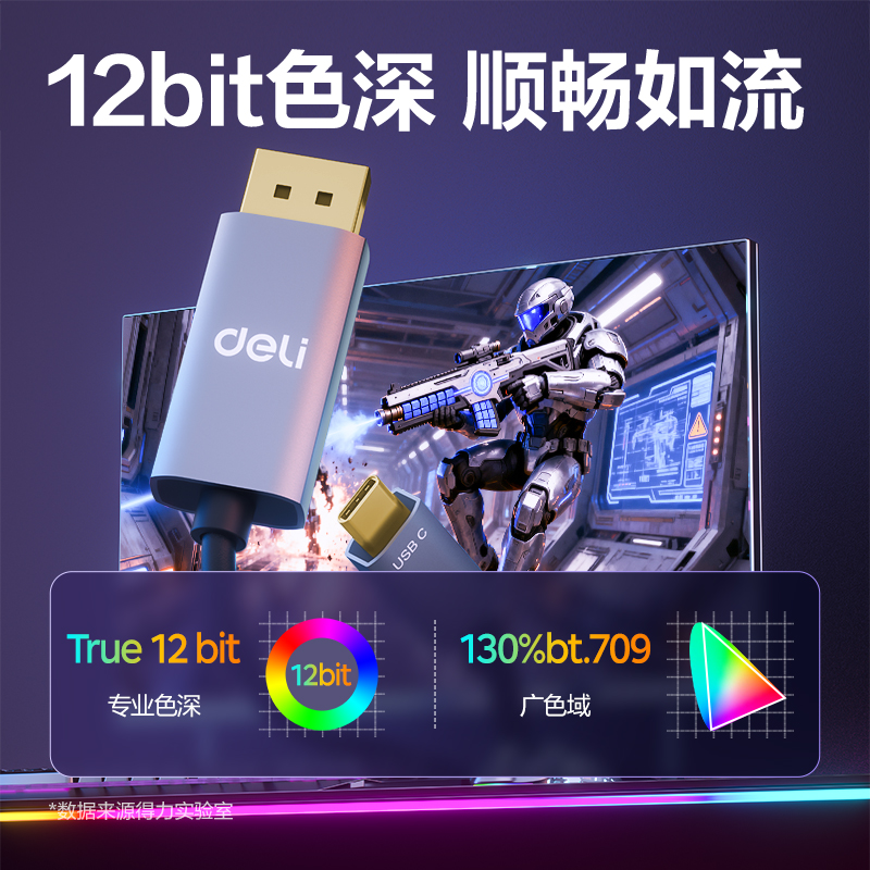 得力AF300U-10C轉(zhuǎn)DP1.4線8K合金PVC款1米（黑色）（條）