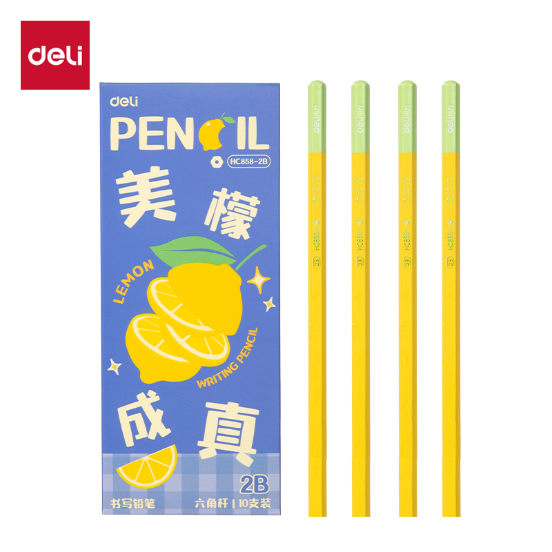 得力HC858-2B六角桿書寫鉛筆2B(黃)(10支//盒)