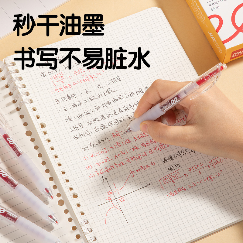 得力SA68秒干按動(dòng)常規(guī)中性筆0.5mmST筆頭(紅)(支)