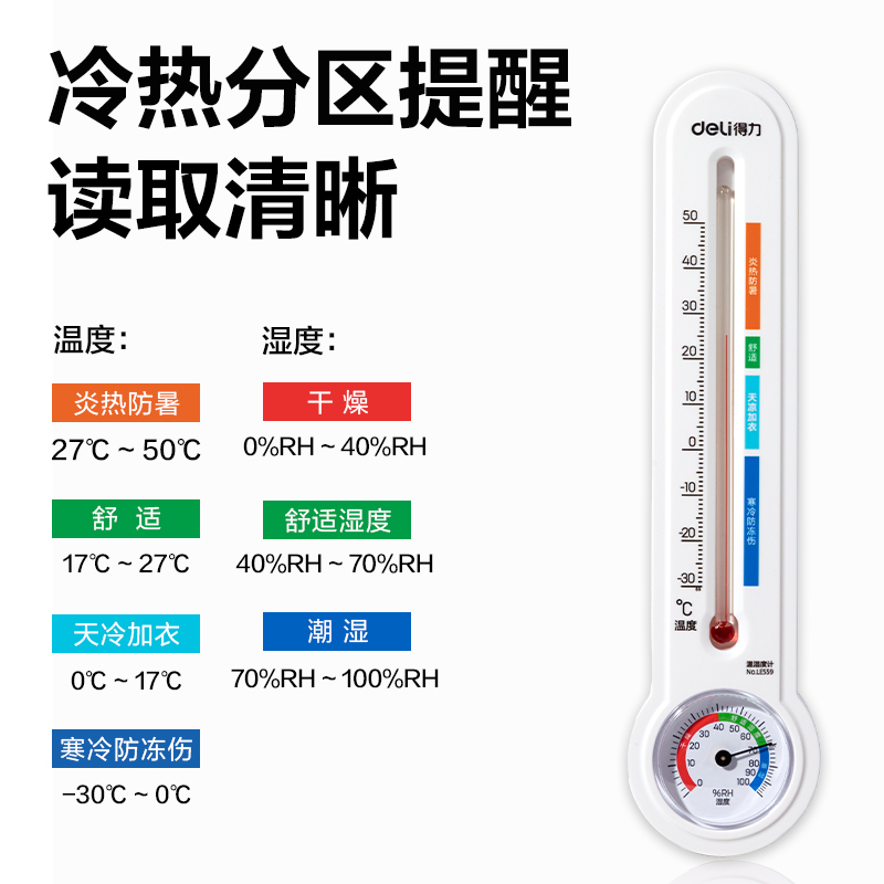 得力LE559溫濕度計(jì)-機(jī)械式溫濕度計(jì)(白)(臺(tái))