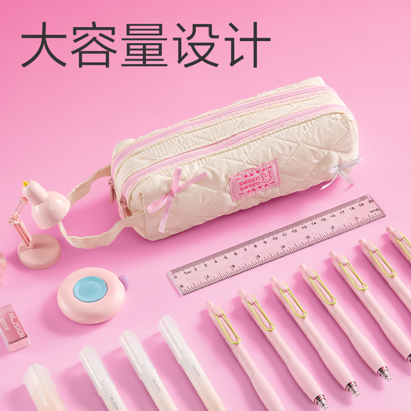 得力BC497少女風雙拉鏈大方包筆袋(混)(個)