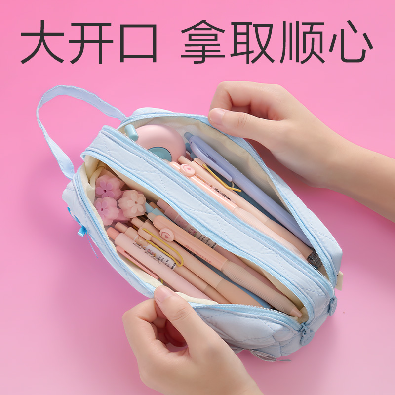 得力BC497少女風雙拉鏈大方包筆袋(混)(個)