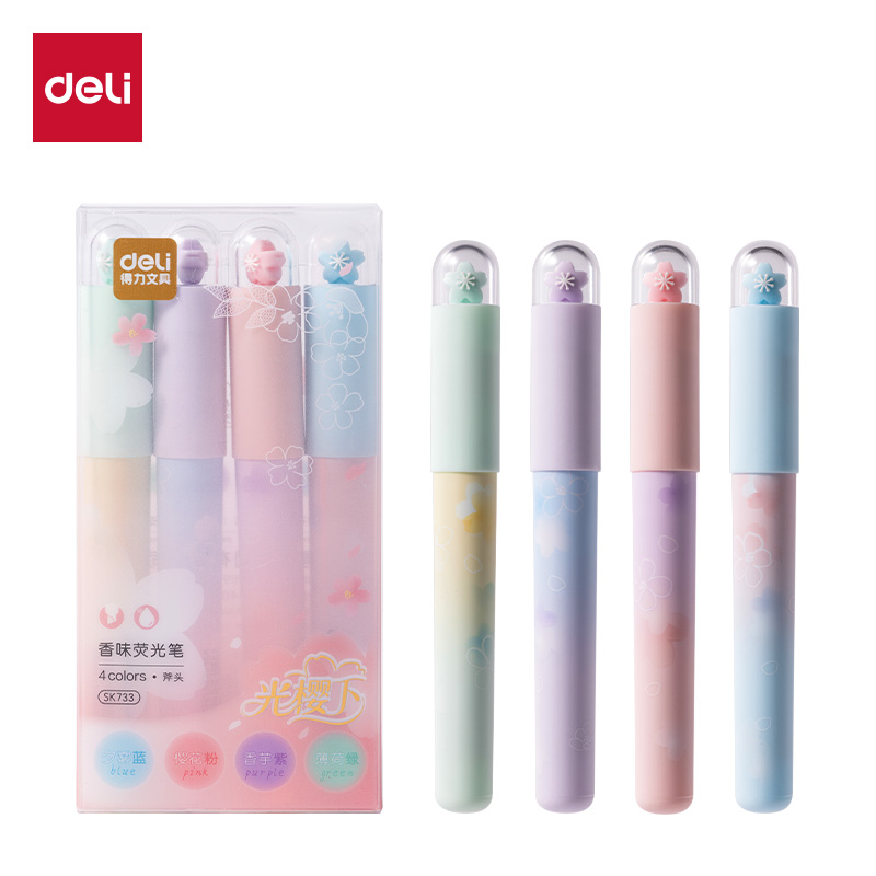 得力SK733櫻花熒光筆(混)(4支盒)