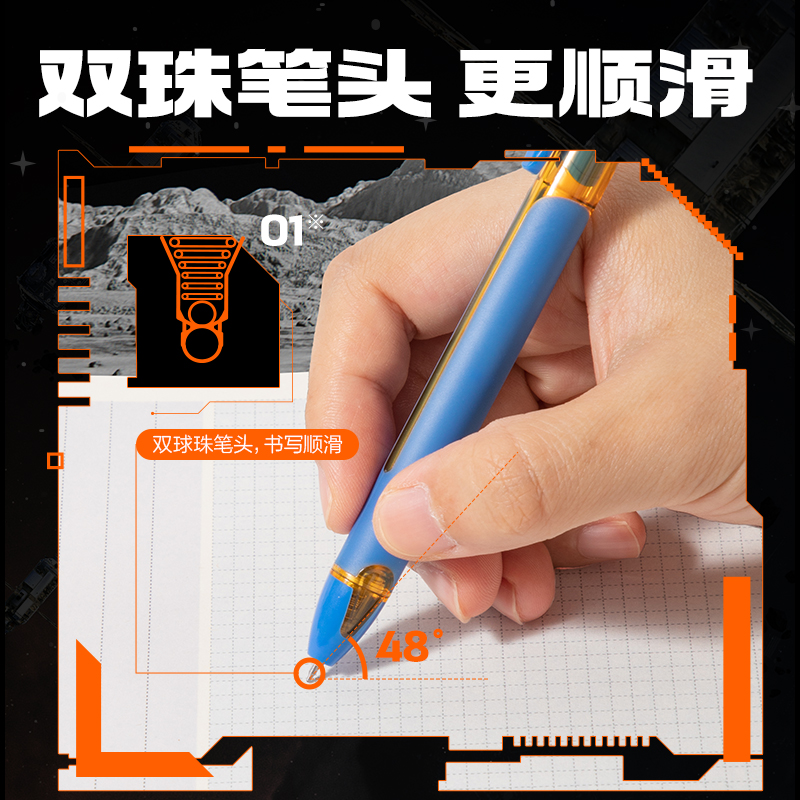 得力SS011六邊形艦隊(duì)碟影艦速干按動(dòng)中性筆0.5mm雙珠ST頭(黑)(支)