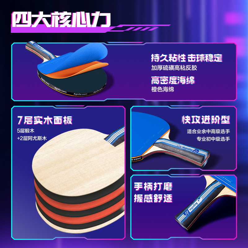 安格耐特FH218賽博脈沖系列四星級乒乓球拍(橫拍)(藍)(只)
