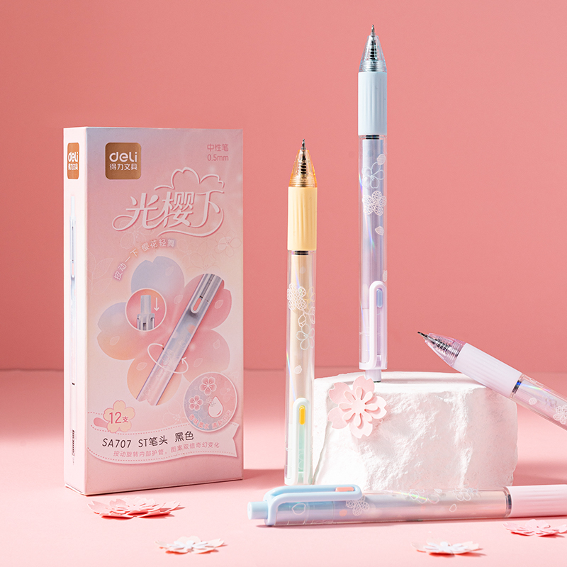 得力SA707櫻花系列香味按動中性筆0.5mmST筆頭(黑)(支)