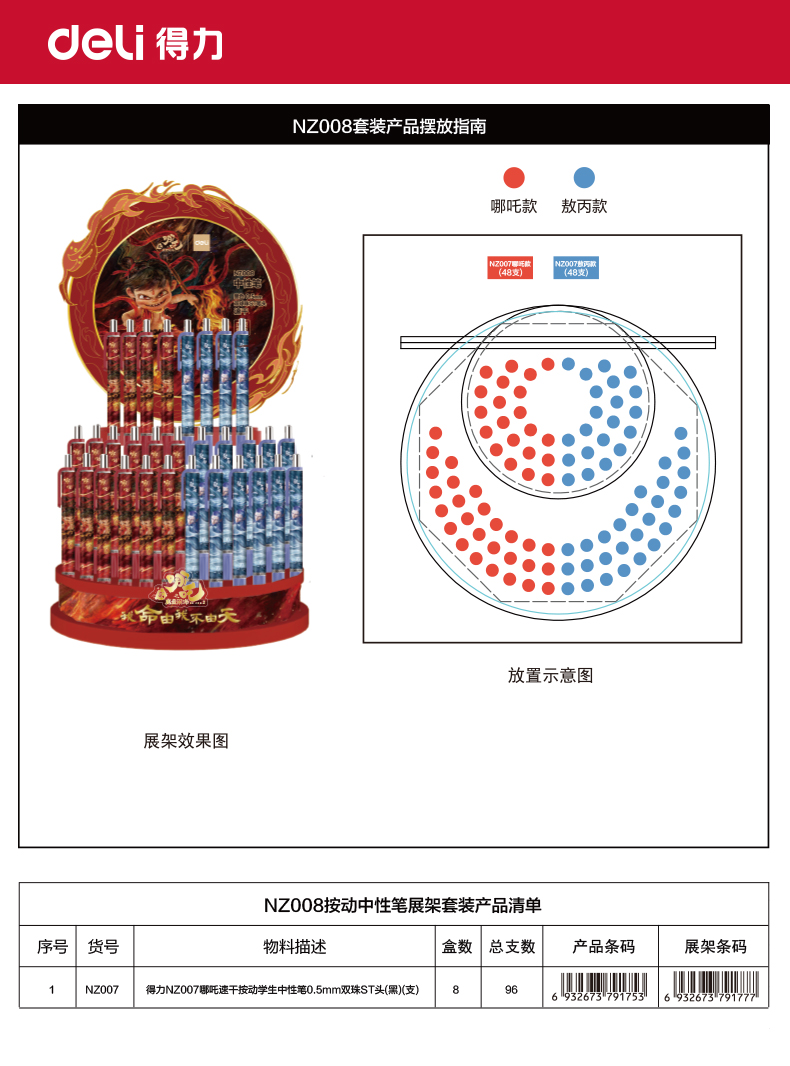 得力NZ008哪吒速干按動中性筆展架套裝(黑)(96支/架)