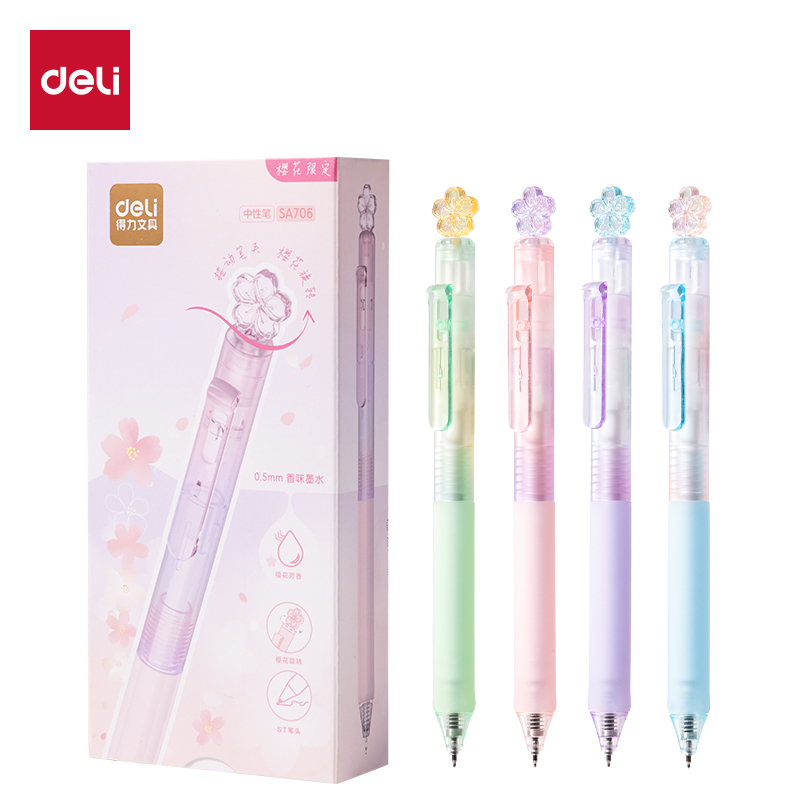 得力SA706櫻花系列香味按動(dòng)中性筆0.5mmST筆頭(黑)(支)