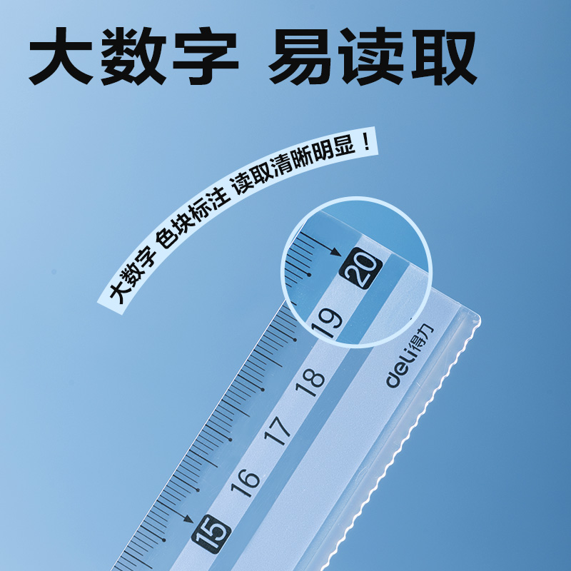 得力VC22防滑直尺20cm(藍(lán))(把)