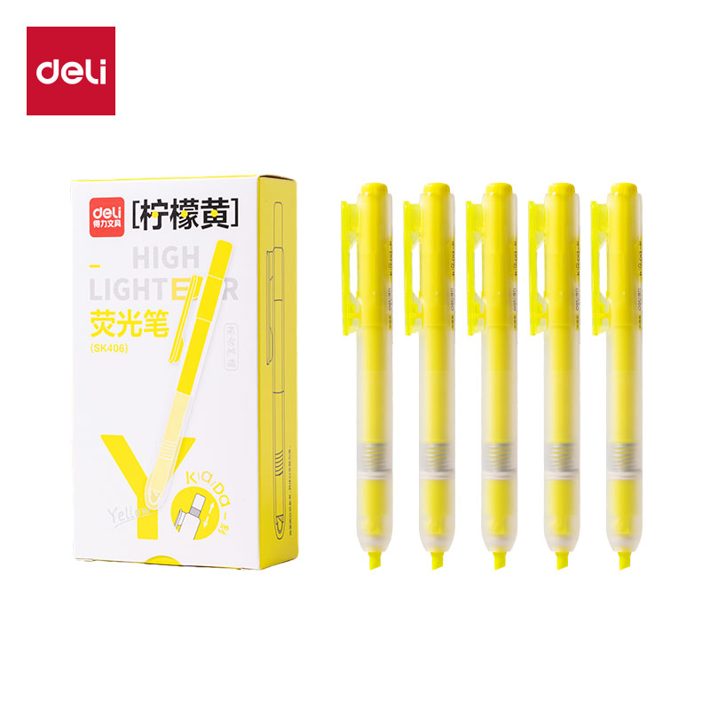 得力SK406按動熒光筆熒光色系(支)(檸檬黃)