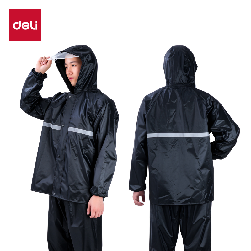 得力LQ632牛津布分體式雨衣-XL碼(黑)(1件/袋)
