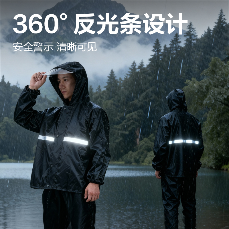 得力LQ632牛津布分體式雨衣-XL碼(黑)(1件/袋)