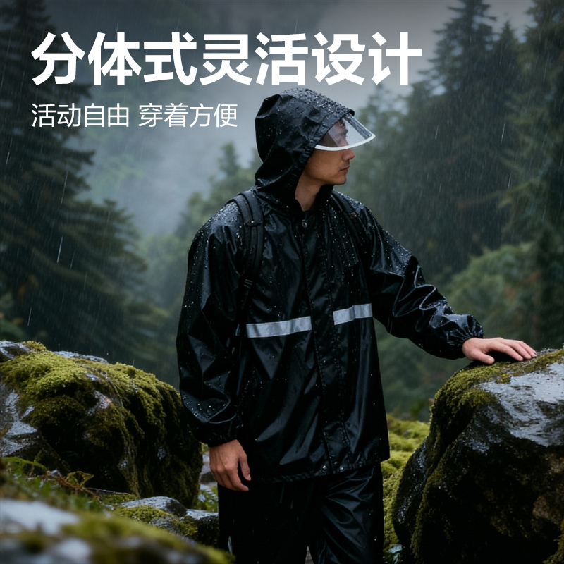 得力LQ632牛津布分體式雨衣-XL碼(黑)(1件/袋)