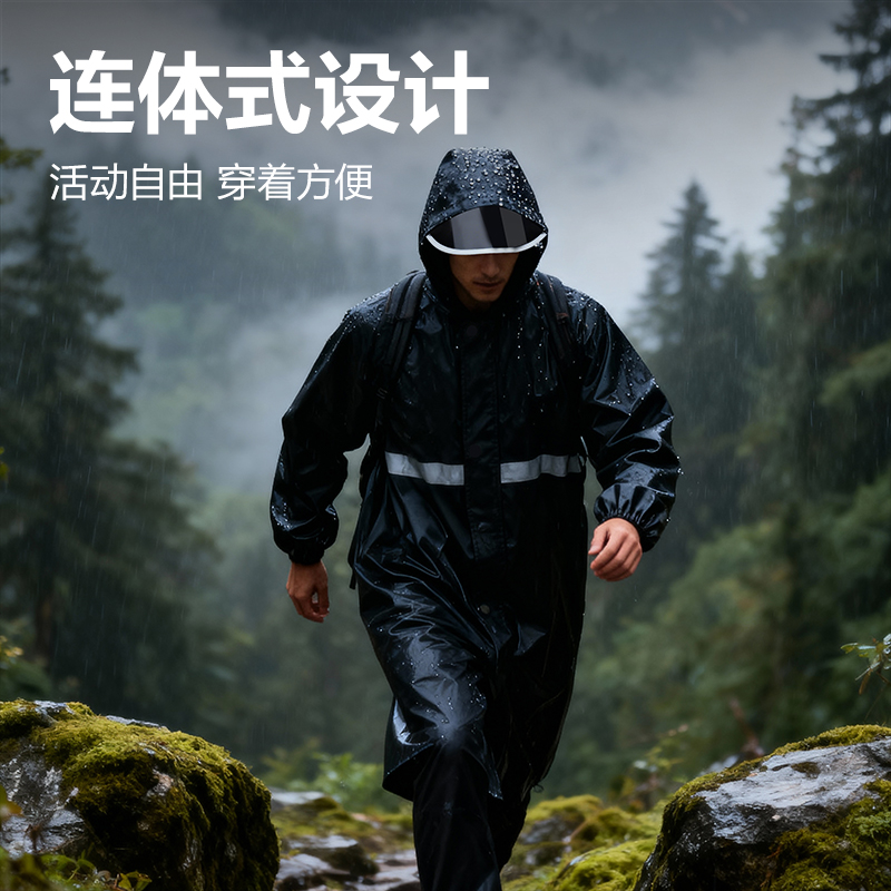 得力LQ633牛津布連體雨衣-均碼(黑)(1件/袋)