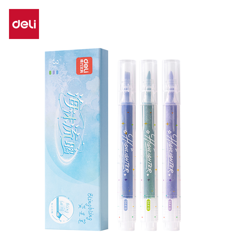 得力SK418閃粉熒光筆海澗珊瑚色系(3支/盒)