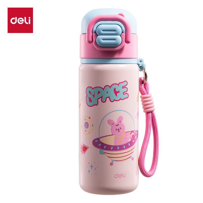 得力LL662學(xué)生保溫杯(雙飲杯)(480mL)(粉色)(彩盒裝)